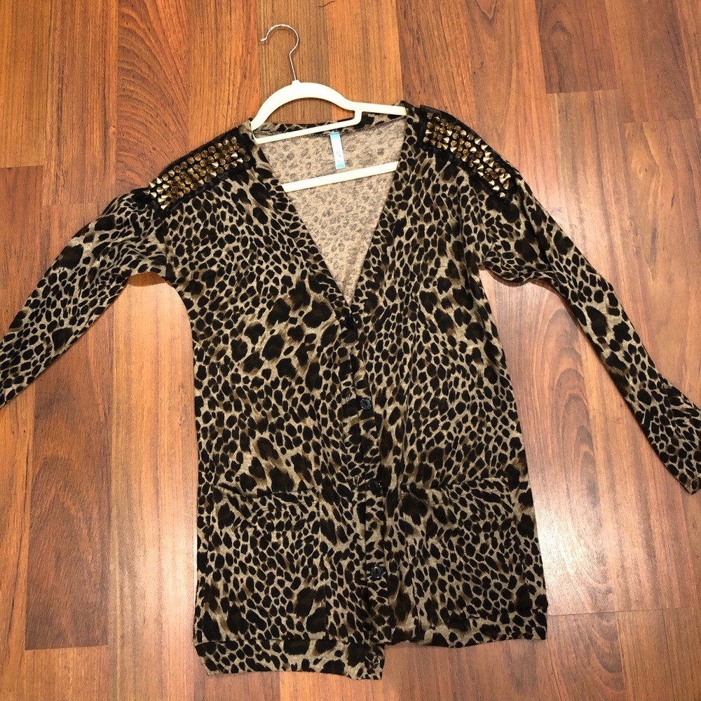 Studded leopard cardigan